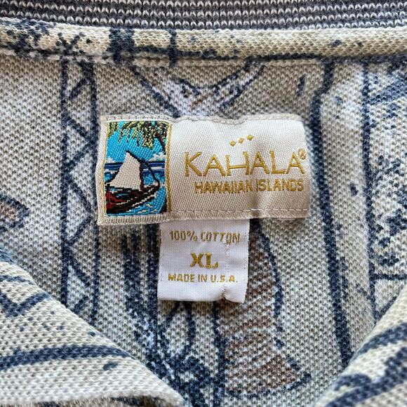 🔥KAHALA Hawaiian USA Made Marlin Fishing Outdoor 1/4 Button Faded Cotton Shirt - Picture 7 of 13